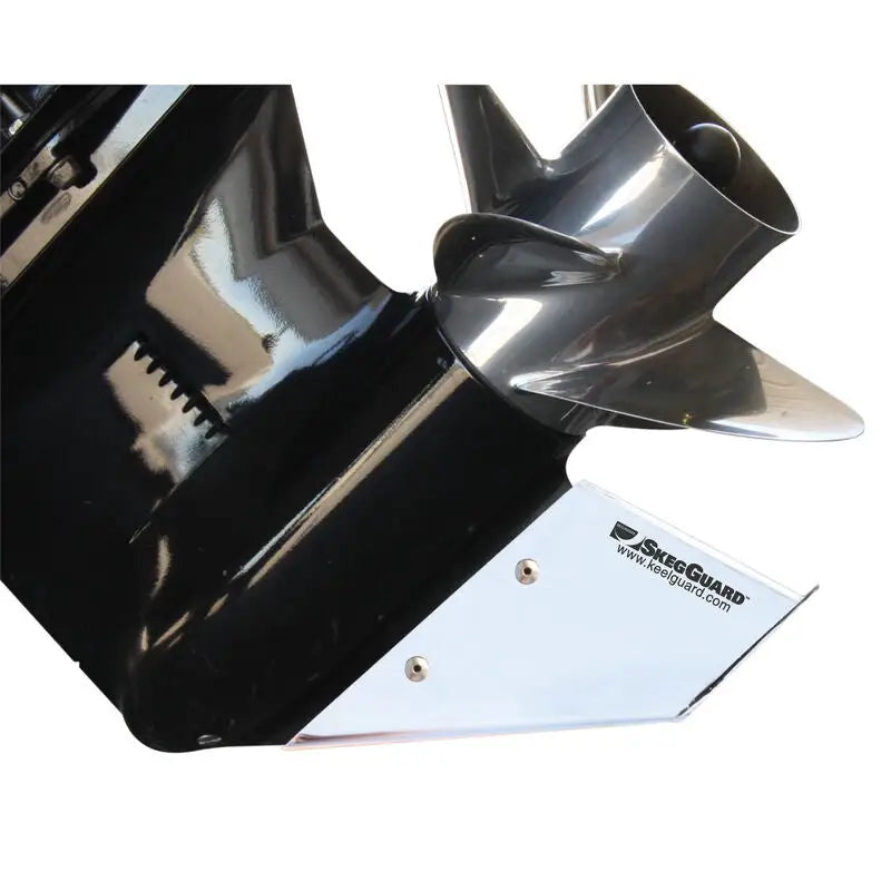 Keelguard Skegguard installed on Evinrude outboard, showcasing durable protection for select models.