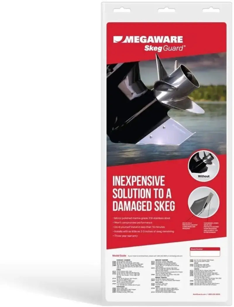 27081 Keelguard Skegguard for select Evinrude models, durable protection against rocks and debris, by Megaware.