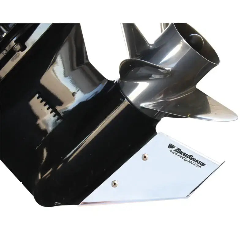 Keelguard Skegguard installed on Evinrude outboard, showcasing durable protection for select models.