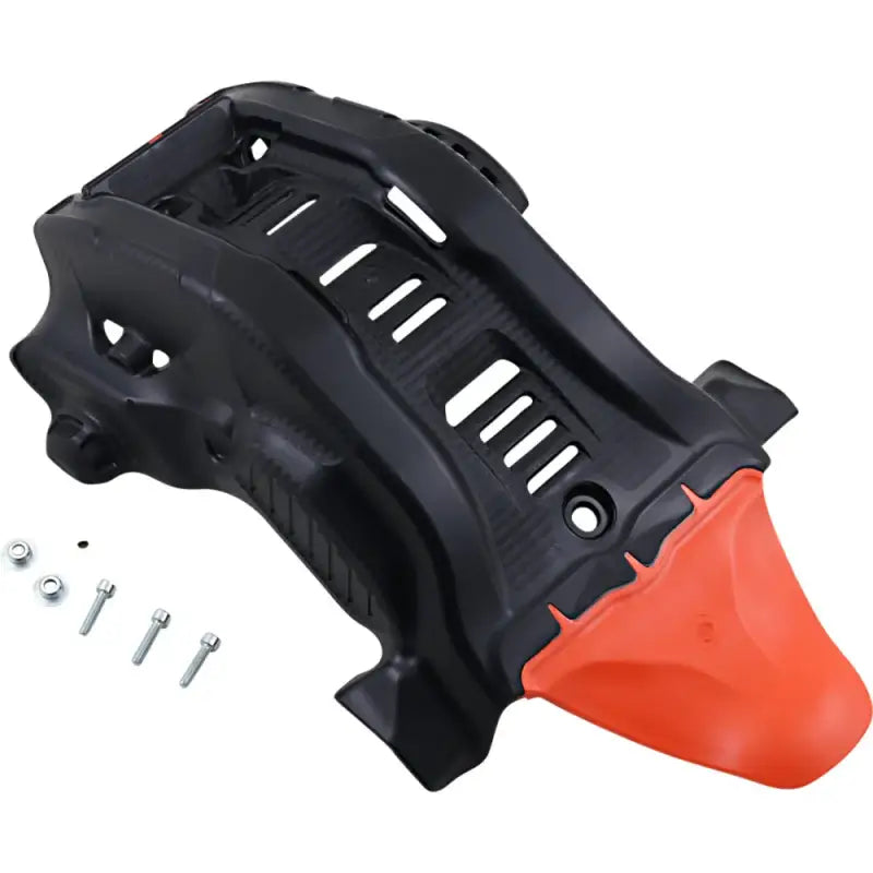 "Shopify 2791685229 Skid Plate Black/Orange, heavy-duty polypropylene, quick mount, ultimate chassis and engine protection, prevents overheating, lightweight"