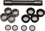 Swingarm bearing kit with metal and rubber bearings, bushings, and seals for a shaft