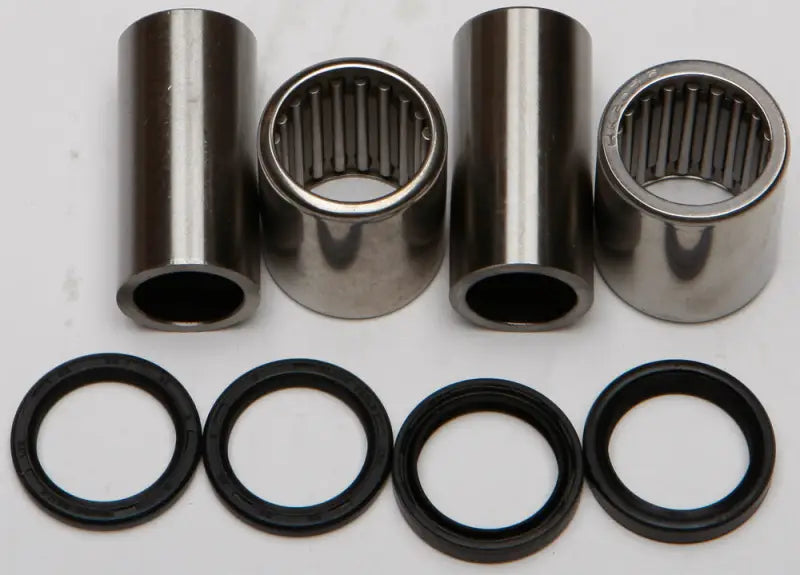 Swingarm bearing kit with metal bearings and black rubber seals for smooth rides