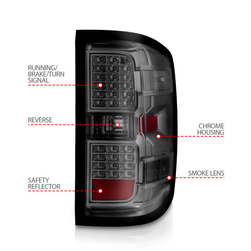 ANZO 311424 ANZO 15-19 Chevy Silverado 2500HD/3500HD (Factory Halogen Only) LED Tail Lights Smoke w/Clear Lens