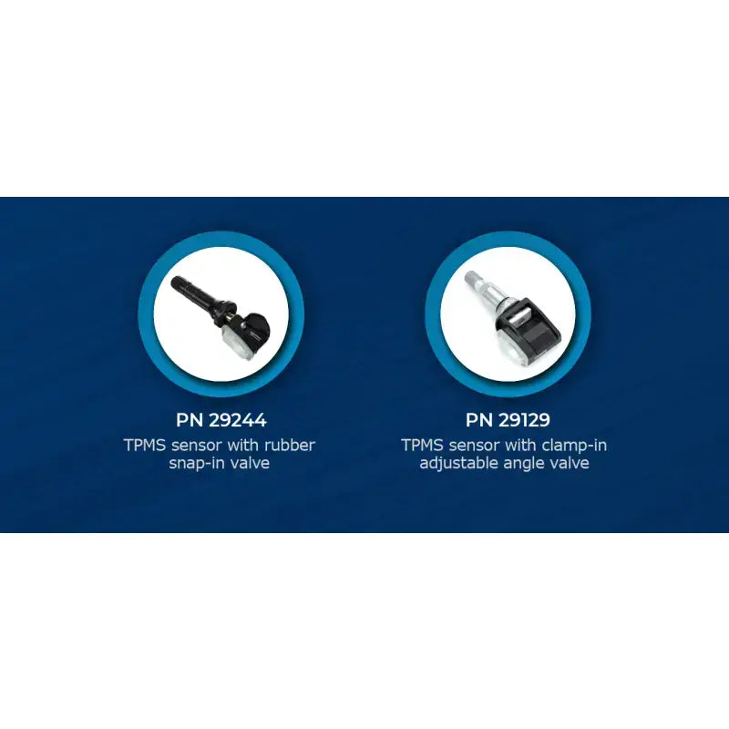 Two tire pressure monitoring sensors for Schrader Aluminium Clamp-In systems