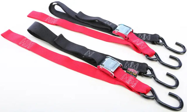 29621 Powertye Tie-Down Cam S-Hook Soft-Tye 1.5"X6' Black/Red Pair 