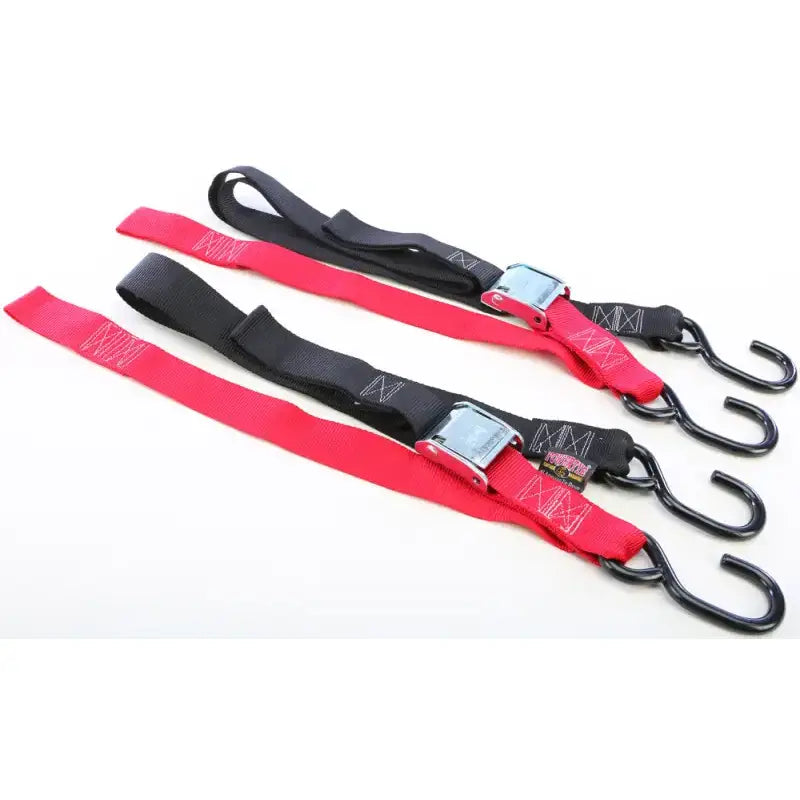 29621 Powertye Tie-Down Cam S-Hook Soft-Tye 1.5"X6' Black/Red Pair 
