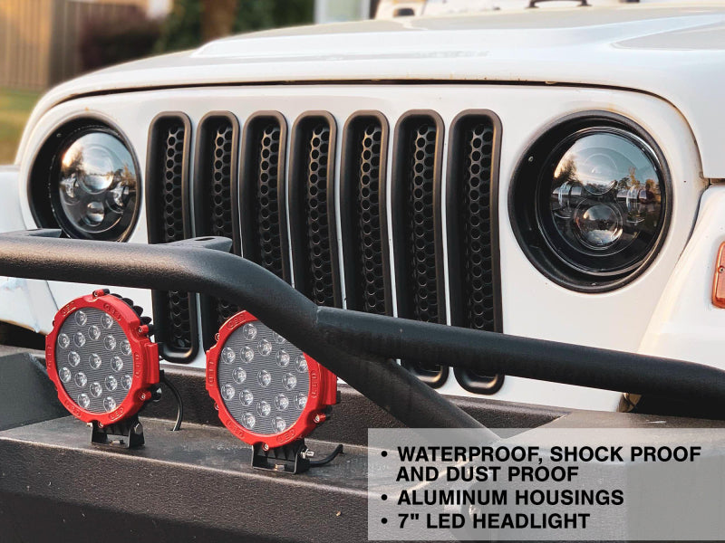 Raxiom J108042 Raxiom 97-18 Jeep Wrangler TJ/JK Axial Series LED Daymaker Headlights- Black Housing (Clear Lens)