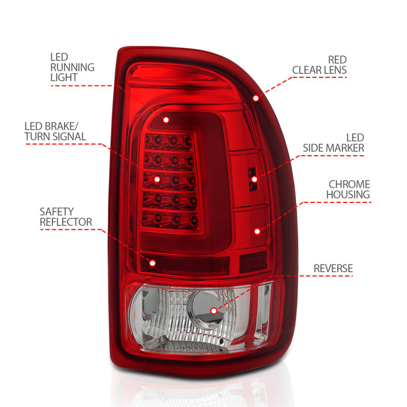 ANZO 311349 ANZO 1997-2004 Dodge Dakota LED Taillights Chrome Housing Red Lens Pair