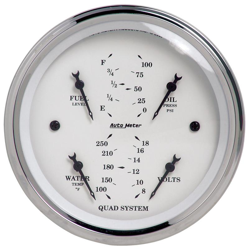 AutoMeter 1612 Autometer Old Tyme White 3-3/8in Short Sweep Electric Quad Gauge-Oil Press 0-100 PSI/Water Temp100- - 1612