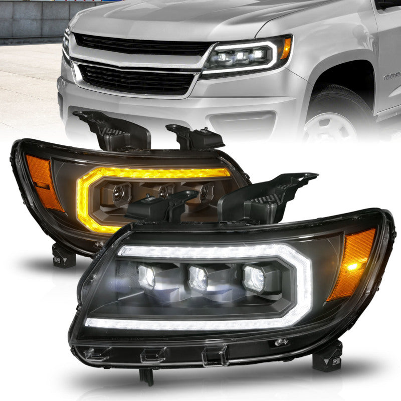 ANZO 15-22 Chevrolet Colorado Full LED Projector Headlights w/ Initiation & Sequential - Black - 111615