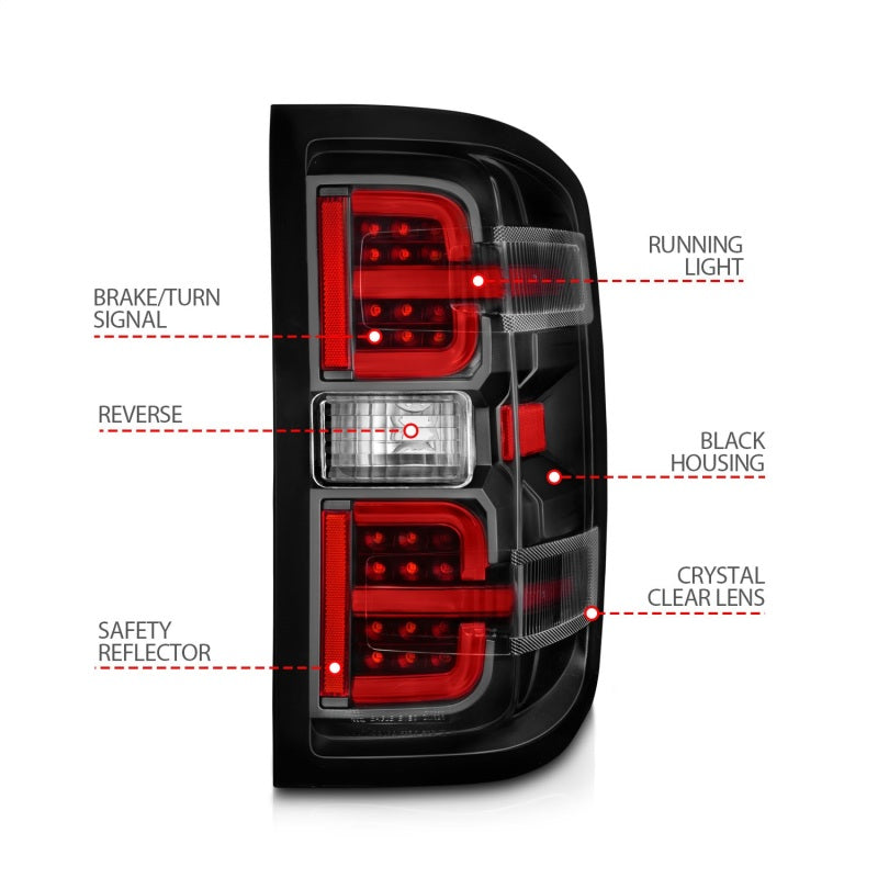 ANZO 311425 ANZO 15-19 Chevy Silverado 2500HD/3500HD (Halgn Only) LED Tail Lights w/Black Light Bar & Clear Lens
