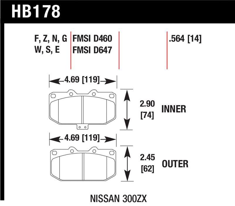 Hawk Performance HB178Z.564 Hawk 06-07 WRX / 89-96 Nissan 300ZX / 89-93 Skyline GT-R Performance Ceramic Front Pads