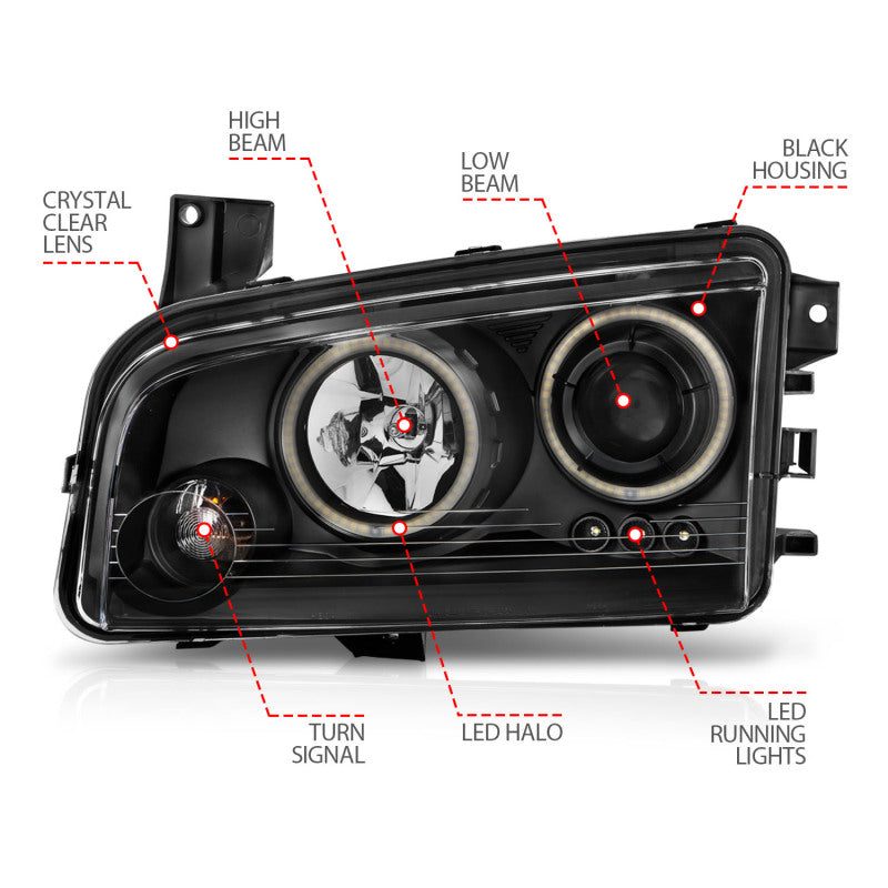 ANZO 121218 ANZO 2006-2010 Dodge Charger Projector Headlights w/ Halo Chrome (CCFL)