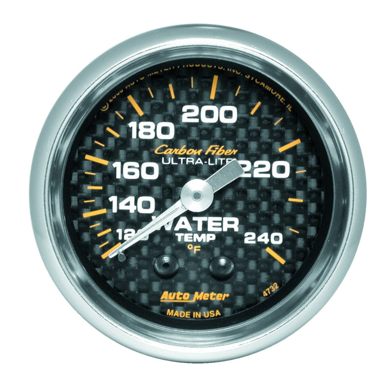 AutoMeter 4732 Autometer Carbon Fiber 52mm 120-240 Deg F Mechanical Water Temp Gauge