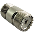 Silver-colored threaded coaxial adapter for PL258 barrel connector and barrel connector systems