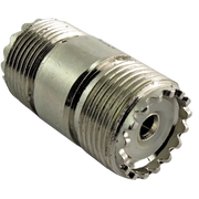 Silver-colored threaded coaxial adapter for PL258 barrel connector and barrel connector systems