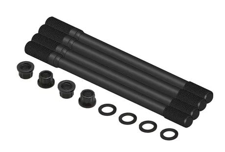Four black engine head studs with nuts and washers in 30-33950 H.T. Steel Cylinder Stud Kits