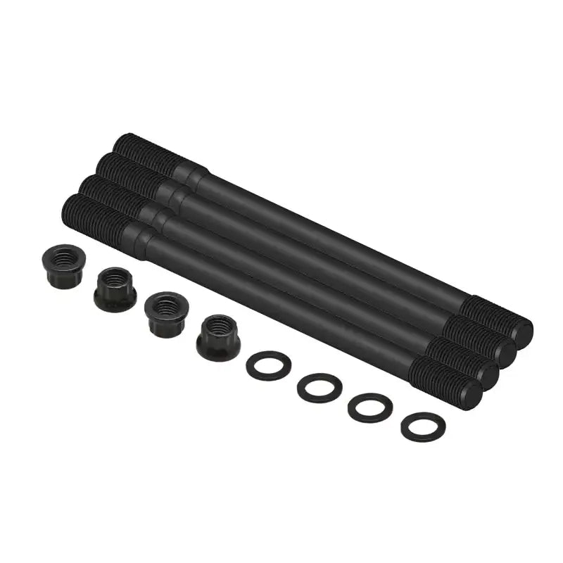 Four black engine head studs with nuts and washers in 30-33950 H.T. Steel Cylinder Stud Kits