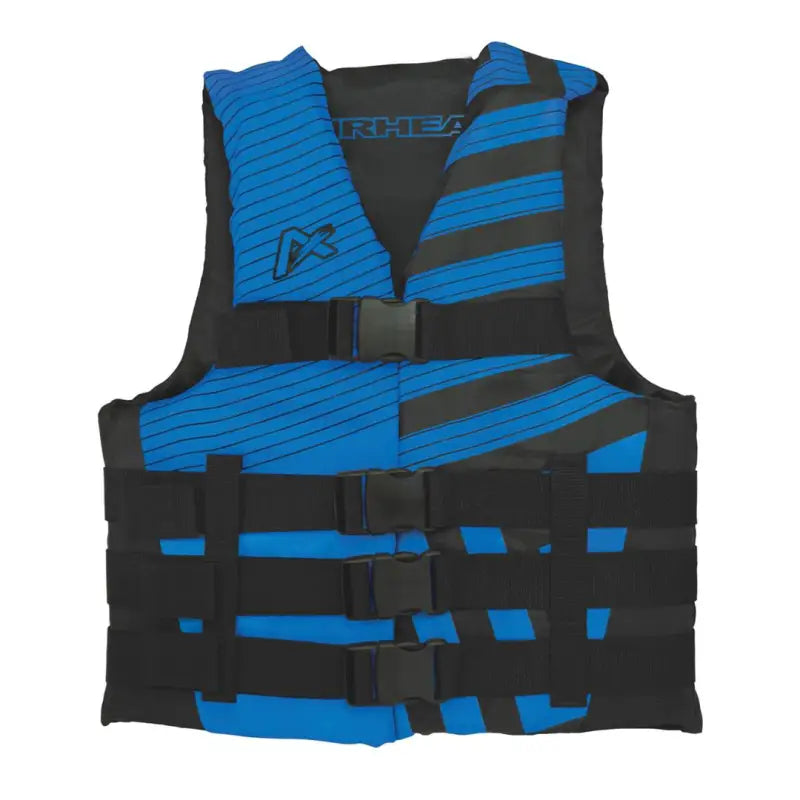 Blue and black striped Airhead Trend Vest for safe, stylish water fun