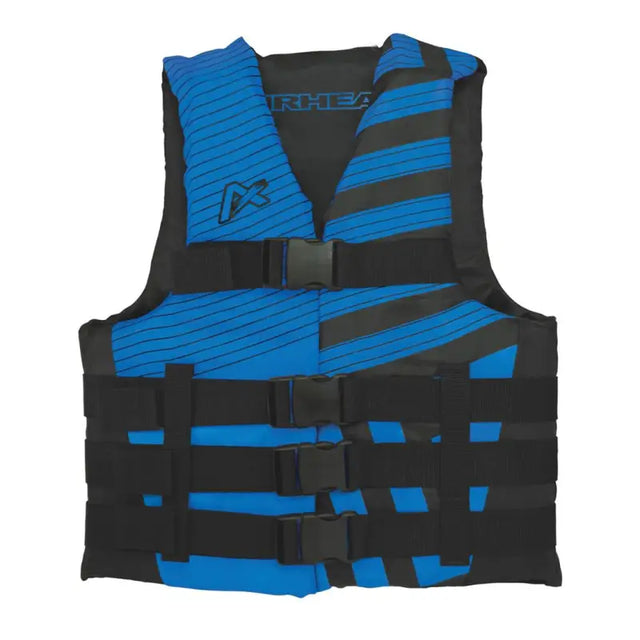 Blue and black striped Airhead Trend Vest for safe, stylish water fun