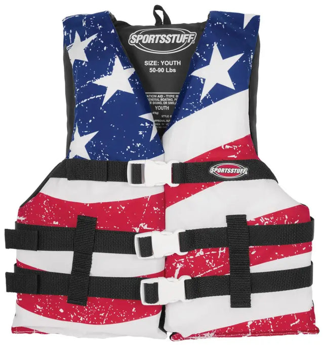 Airhead General Purpose Life Vest 30098-03-A-US, patriotic design, suitable for boating, kayaking, waterskiing and other water activities. Durable construction promises long-lasting use. Comfortable and secure fit, perfect for RV, automotive, powersports, off-road, marine, exterior, truck accessories, interior, truck bed, RV parts. Marine, AVADA - Best Sellers, Marine Maintenance