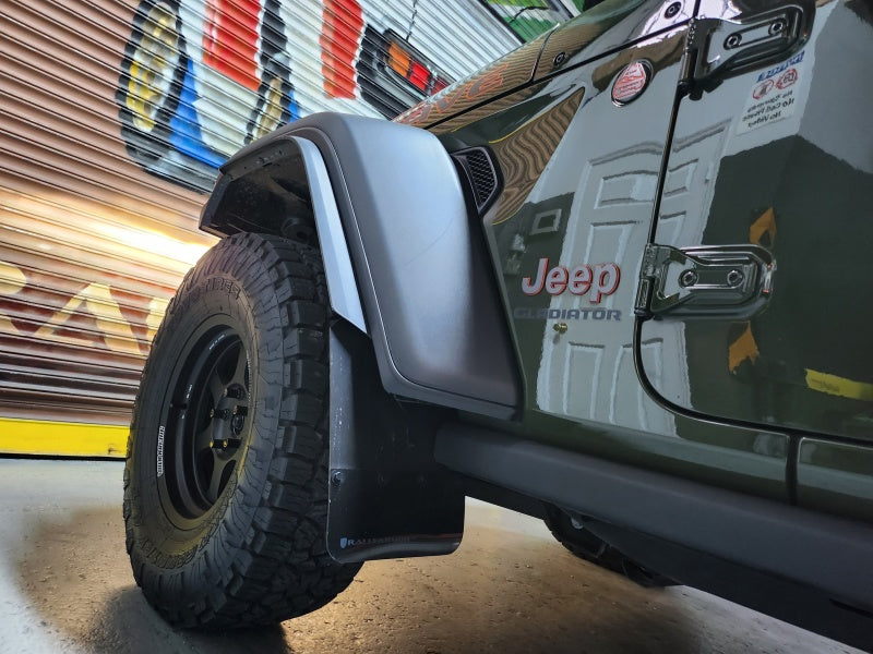 Jeep Gladiator with Rally Armor Black Mud Flap and Grey Logo, featuring rugged off-road tire, Truck & Automotive, AVADA - Best Sellers