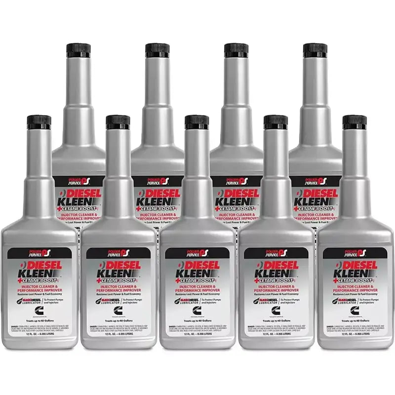 3012 Powerservice Diesel Kleen 12 Oz bottles displayed, enhancing fuel economy, boosting cetane for cold starts, preventing injector fouling, and cleaning the entire fuel system for optimal diesel engine performance.