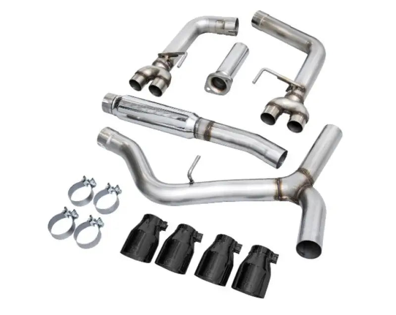 3020-43979 AWE Wrx Vb Track Exhaust components laid out, showcasing the precision-engineered design for performance and style.