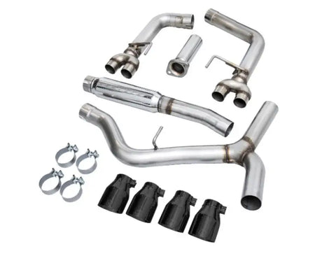 3020-43979 AWE Wrx Vb Track Exhaust components laid out, showcasing the precision-engineered design for performance and style.