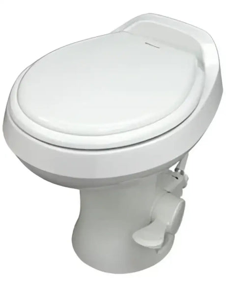 White marine toilet Dometic 301-SS with bone color accents and stainless steel parts