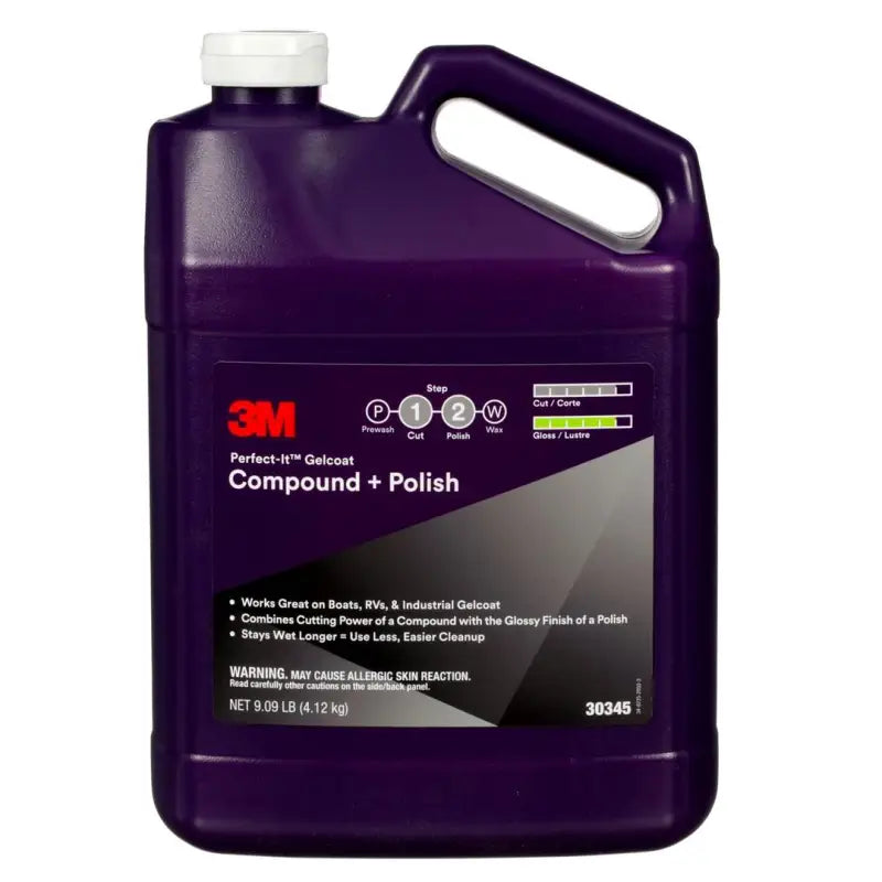 Purple container of 3M Perfect-It™ Gelcoat Compound + Polish with handle and white cap, suitable for RVs, automotive, powersports, off-road, marine, truck accessories, interior, truck bed, and RV parts, AVADA - Best Sellers