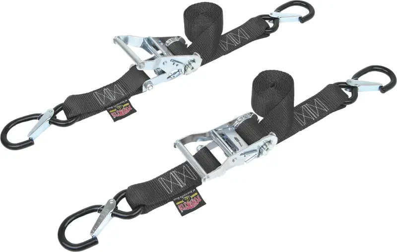 30572-S Powertye Tie-Down Ratchet Sec Hook 1.5"X6' Black Pair 