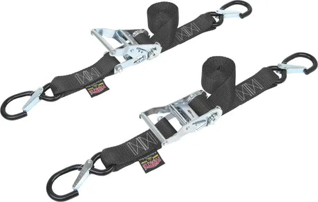 30572-S Powertye Tie-Down Ratchet Sec Hook 1.5"X6' Black Pair 