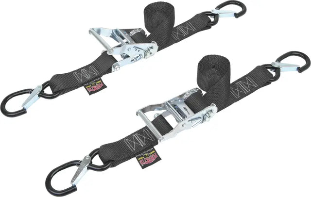 30572-S Powertye Tie-Down Ratchet Sec Hook 1.5"X6' Black Pair 
