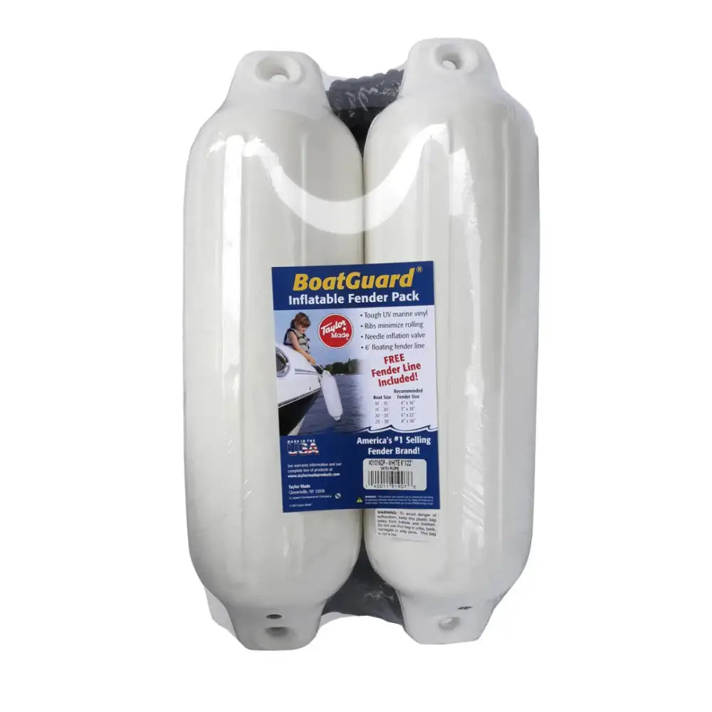 310132P Taylor Made 4’ X 16’ Bg 2 Pk. White W/Blk. Rope - Boat Fender