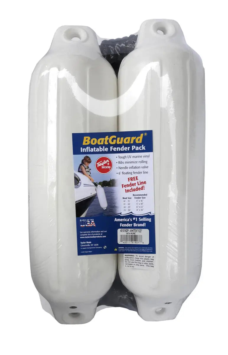 310132P Taylor Made 4’ X 16’ Bg 2 Pk. White W/Blk. Rope - Boat Fender