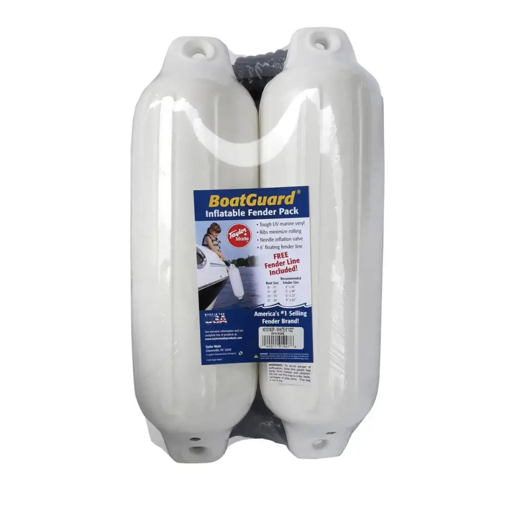 310132P Taylor Made 4’ X 16’ Bg 2 Pk. White W/Blk. Rope - Boat Fender