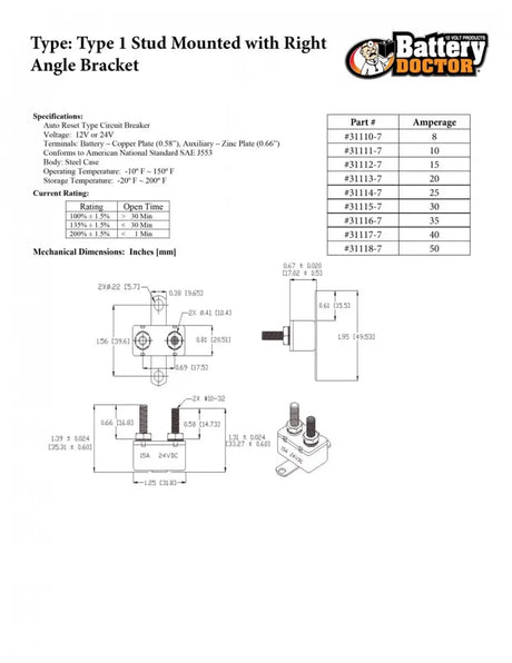31113 Circuit Breaker In-Line 12V 20 amp by Wirthco 