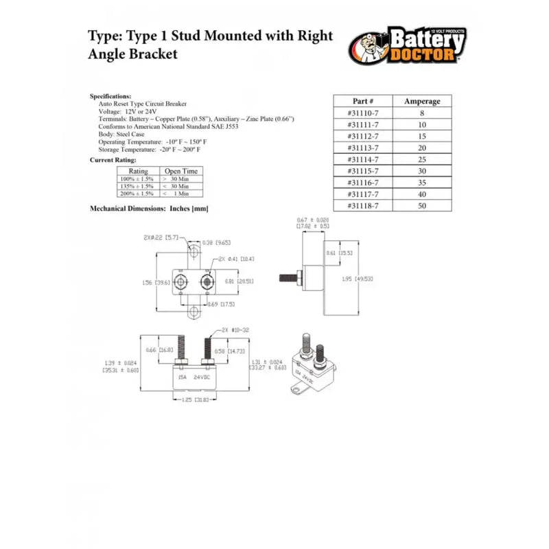 31113 Circuit Breaker In-Line 12V 20 amp by Wirthco 