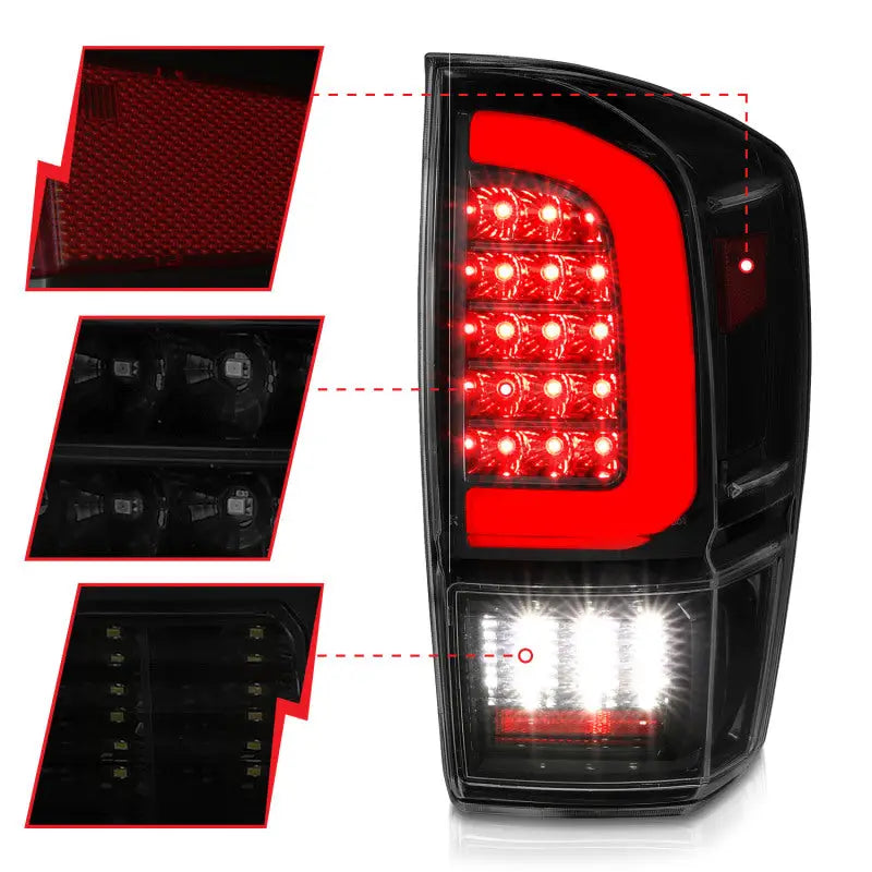 ANZO 311401 311401 ANZO 16-21 Toyota Tacoma LED Tail Lights - w/ Light Bar Sequential Black Housing & Smoke Lens