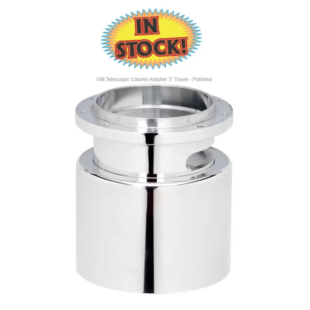 Polished Chrome GM telescopic column adapter with 3-inch travel, billet spec str wheel adapter