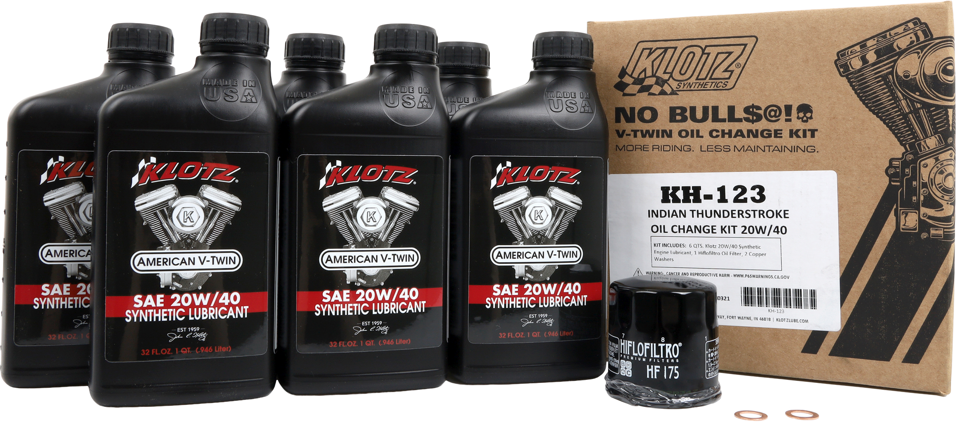 Klotz ® Motorcycle Thunderstoke Engine 15W-6 Synthetic Oil Change Kit Oil Change Kit KH-123 - Thunderstroke 6QT