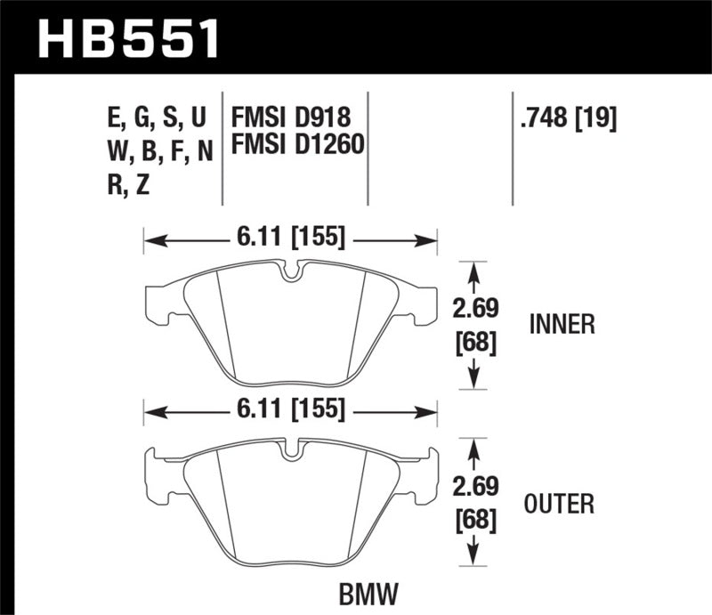 Hawk Performance HB551G.748 Hawk 09-13 BMW M3 DTC-60 Race Front Brake Pads