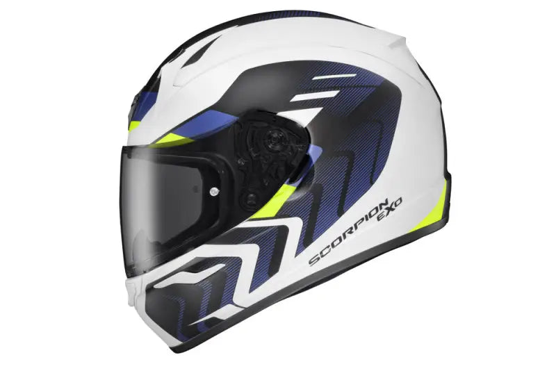 32-4024 Scorpion Exo Exo-R320 Full-Face Helmet Alchemy White/Blue/Hi-Viz Md - Helmets