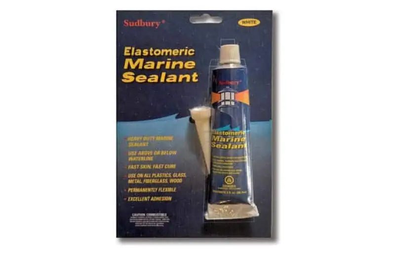 Sudbury Elasto Sealant 320 White 3oz tube in carded packaging for versatile sealing applications.