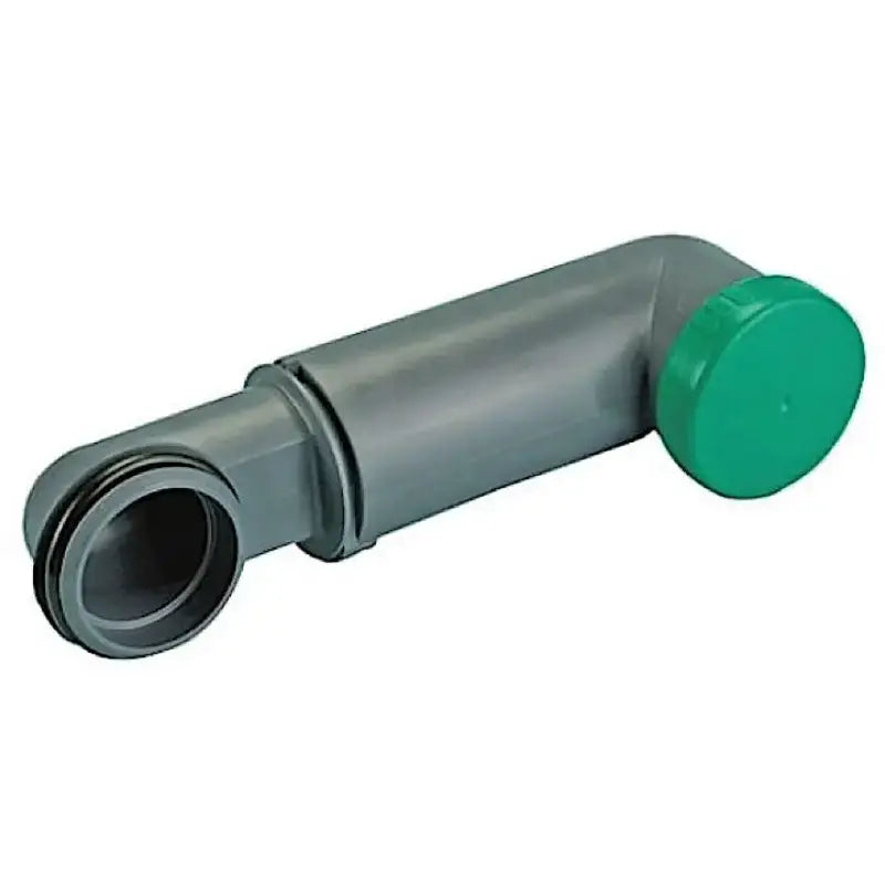 Gray plastic drain pipe with green cap for Thetford Water Fill Funnel Cap C402