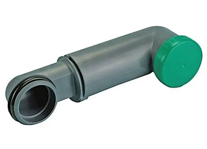 Gray plastic drain pipe with green cap for Thetford Water Fill Funnel Cap C402