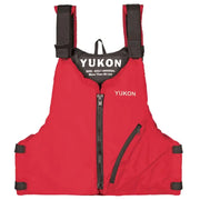 Red Airhead Yukon Base Paddle/Angler Vest, 33004-15-A-DR, front view with front zipper and adjustable black straps, ideal for water safety during paddling and angling activities.