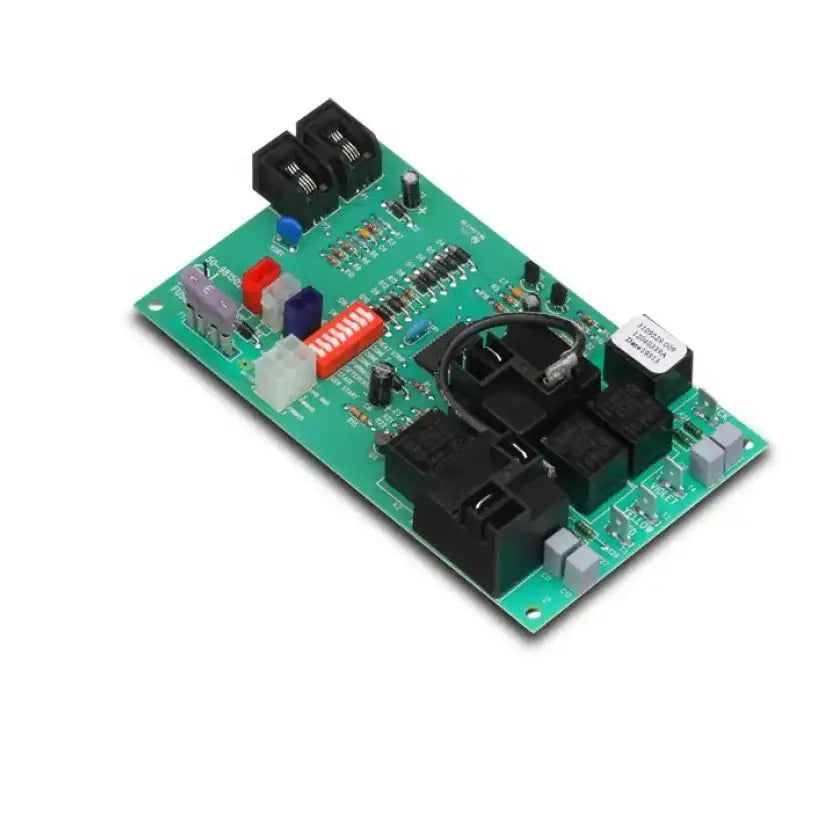 Green circuit board with electronic components for Dometic air conditioner control board