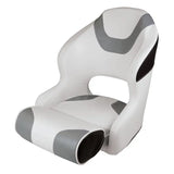 Wise Seating Baja Bucket Seat with Flip Up Bolster, 3315-1782, sleek black and gray design, bucket seat for comfort, adjustable bolster, marine-grade construction, UV and water-resistant, ideal for boating enthusiasts.
